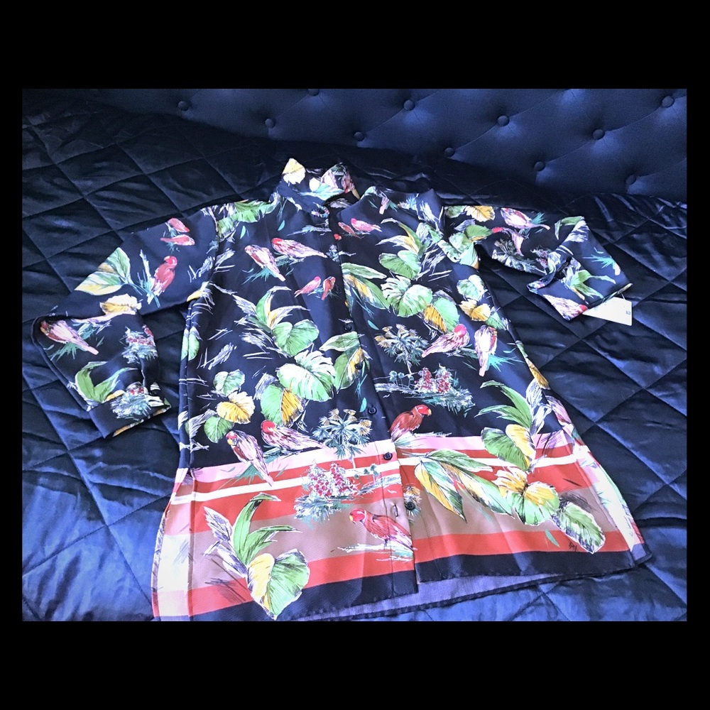 Zara button down tropical resort wear top